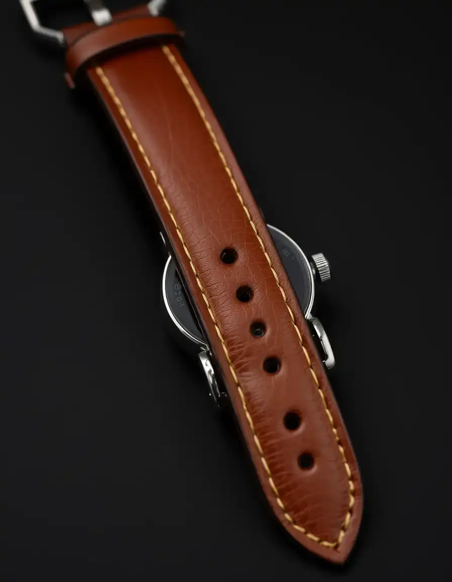 Cinturino orologio pelle marrone con cuciture artigianali