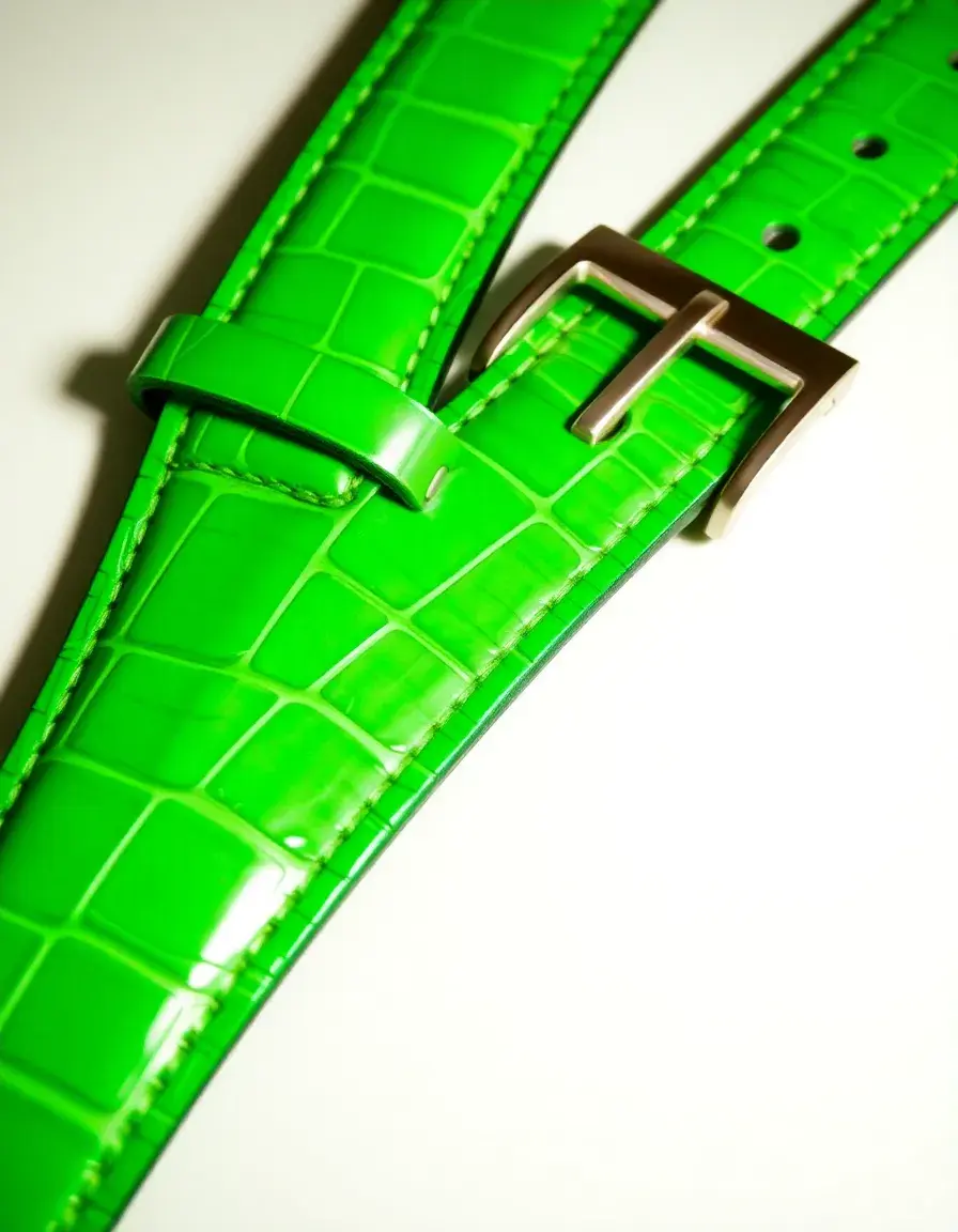 Cinturino orologio pelle verde stampa coccodrillo