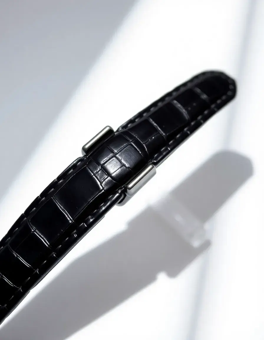 Cinturino orologio pelle nera stampa alligatore