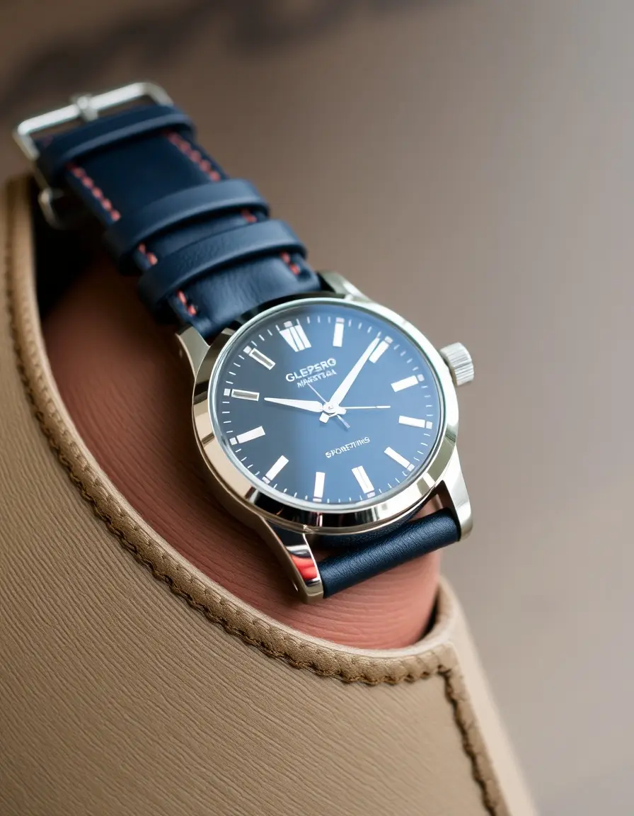 Cinturino in pelle blu navy sportivo per orologi diver
