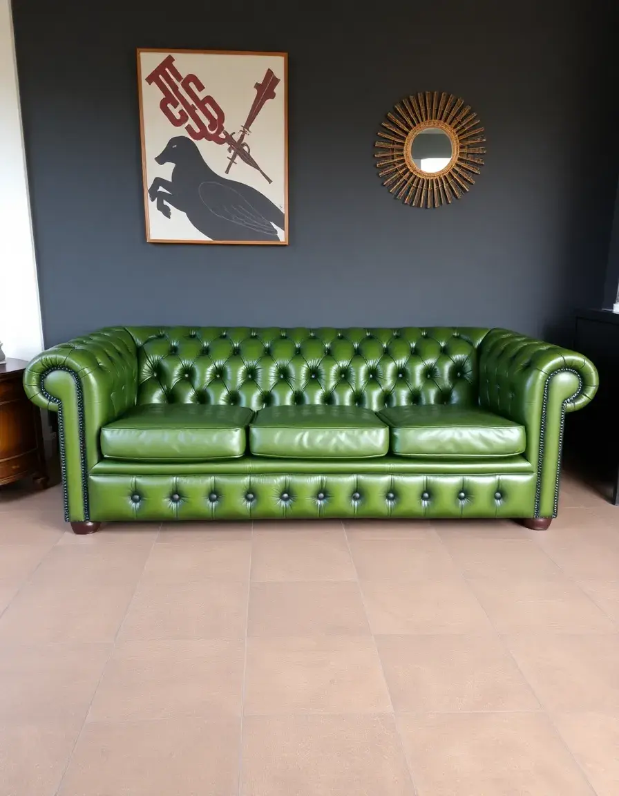 Classico divano Chesterfield in pelle verde scuro
