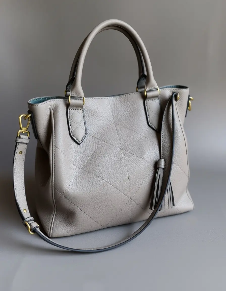 Elegante borsa grigia in finta pelle con finiture curate