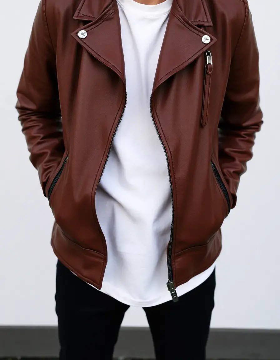 Giacca biker pelle marrone vintage