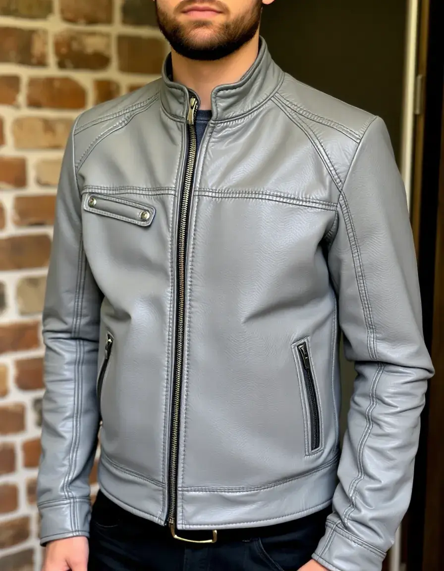 Giacca pelle moto grigia ventilata