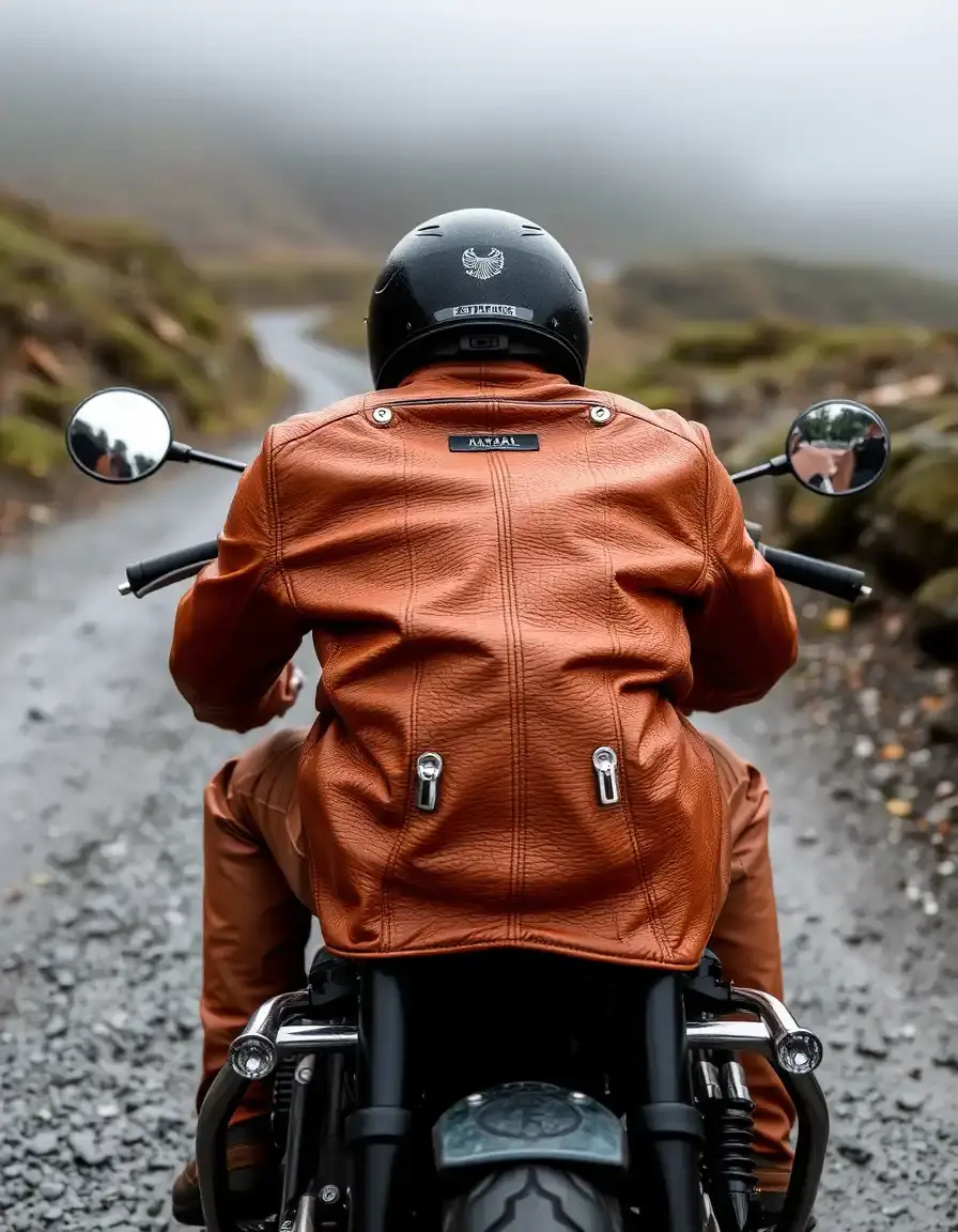 Giacca moto pelle impermeabile tan