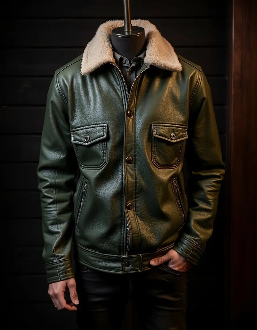Giacca moto pelle verde rinforzata