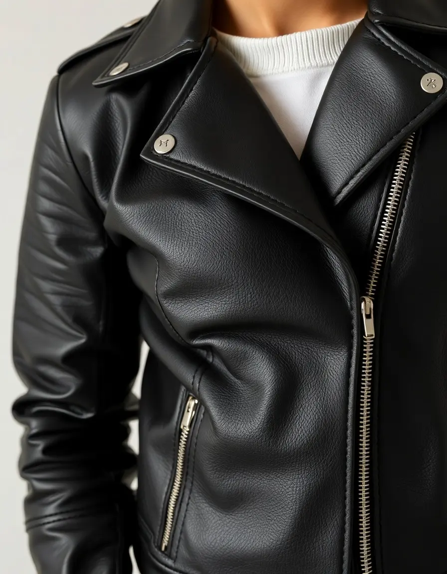 Giacca di pelle da motociclista nera classica stile biker