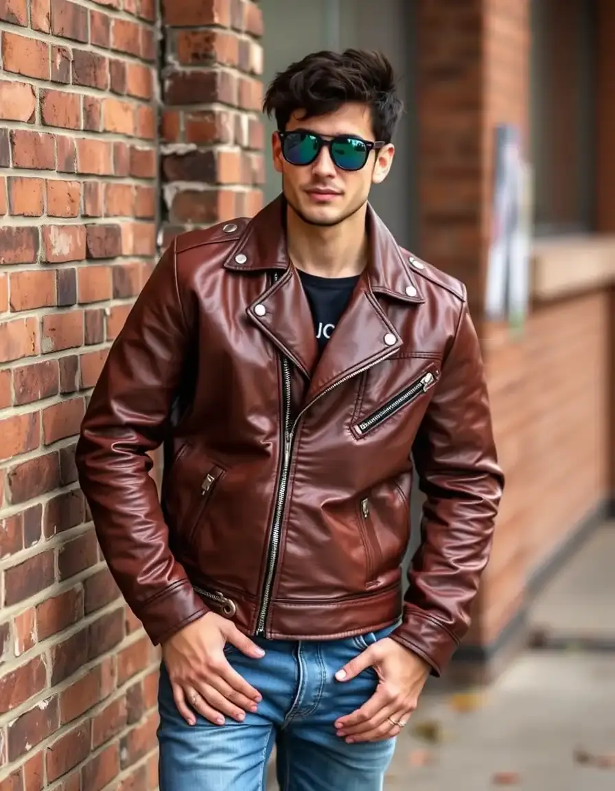 Giacca da moto marrone stile retro vintage