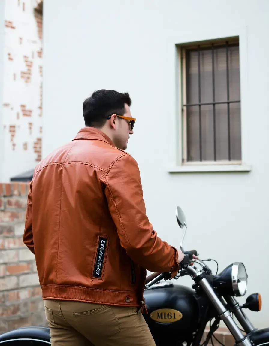 Giacca biker vintage color cuoio naturale