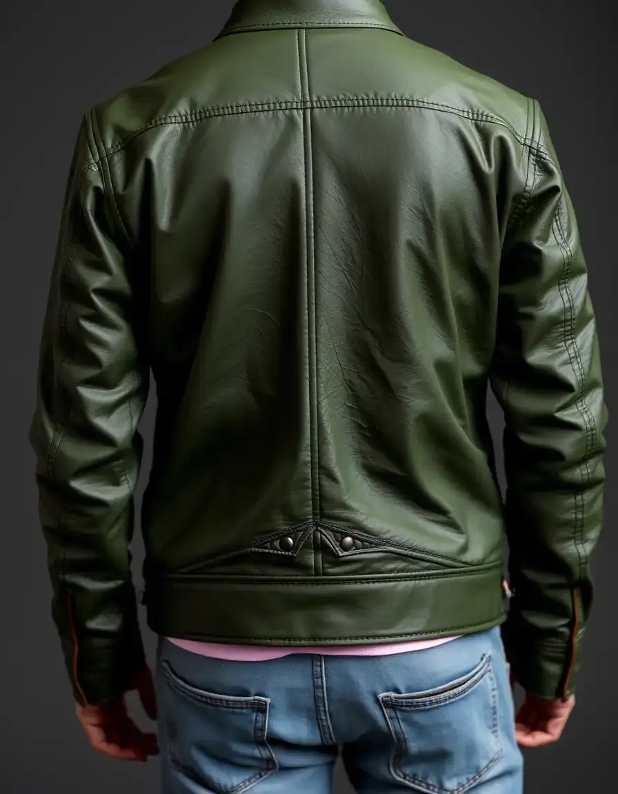 Giacca di pelle verde militare robusta