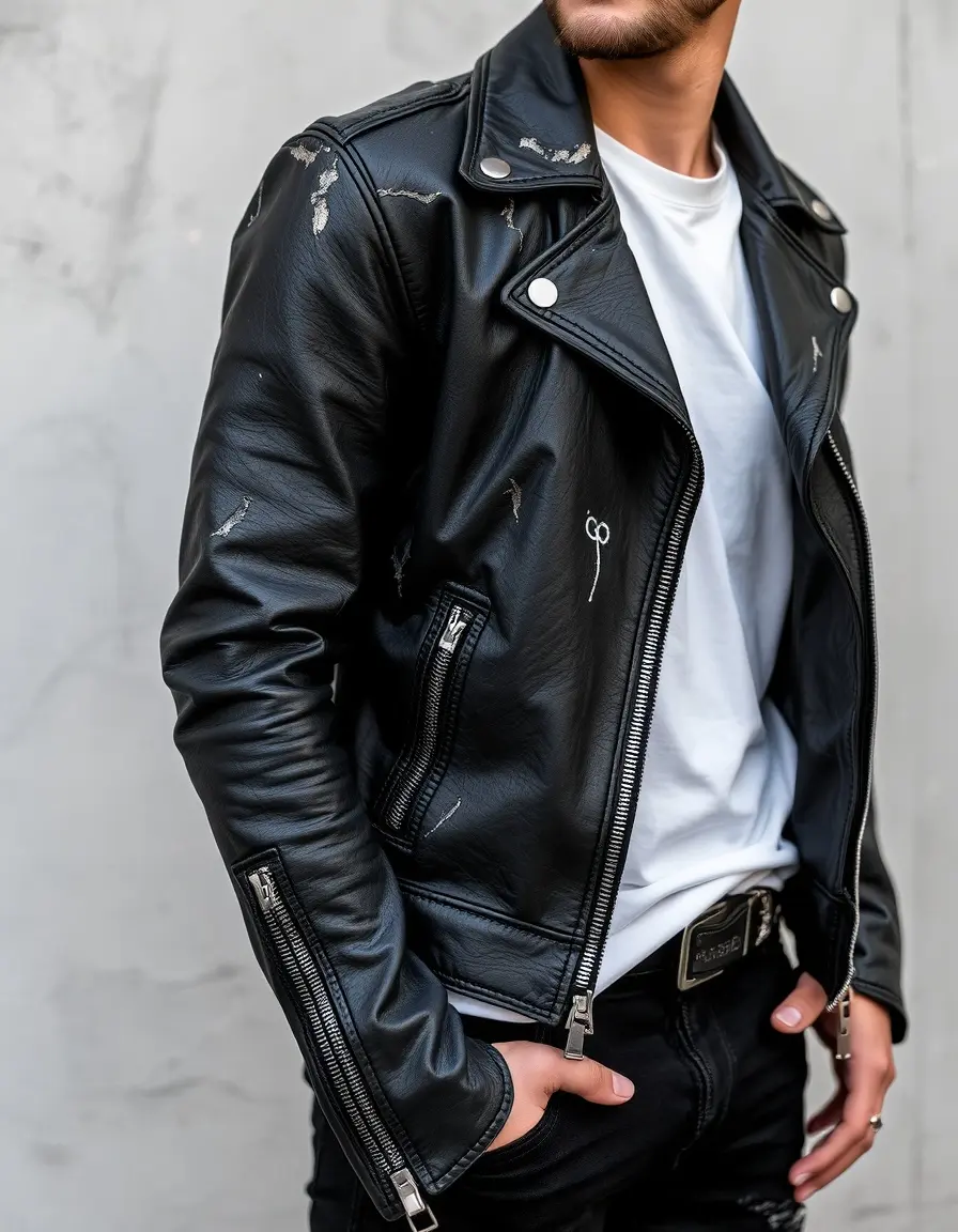 Giacca biker nera effetto invecchiato