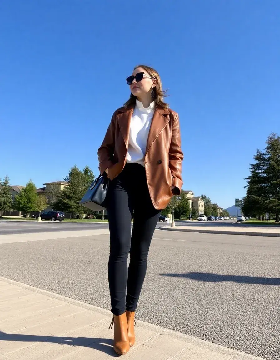 Blazer elegante pelle color caramello per ufficio