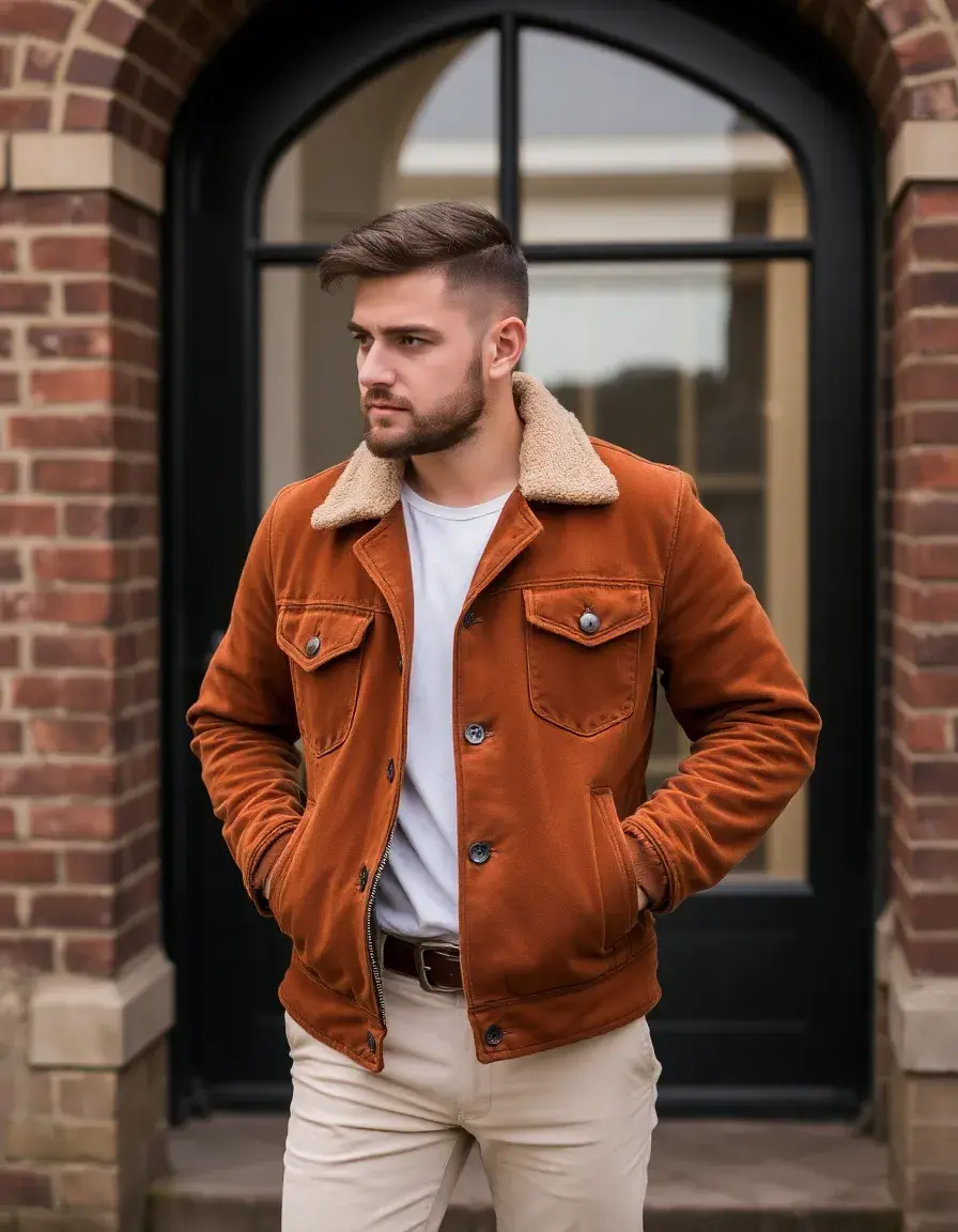 Giacca uomo in pelle scamosciata marrone stile elegante