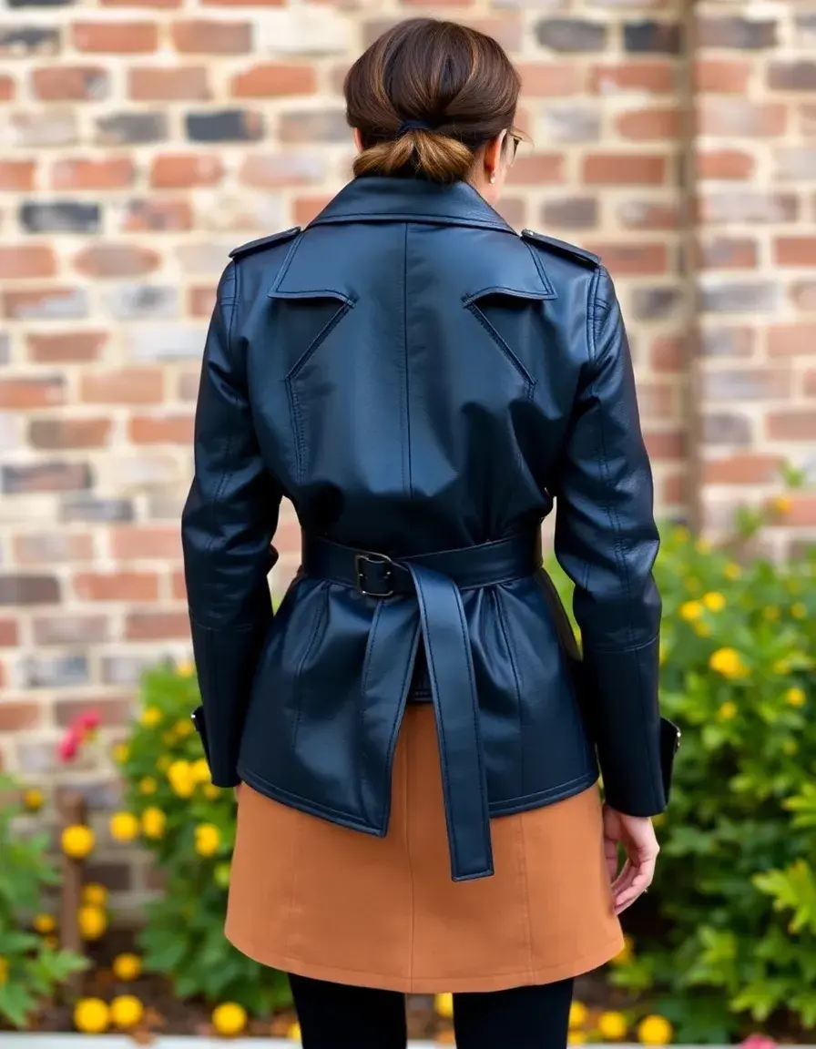 Trench uomo in pelle blu navy elegante