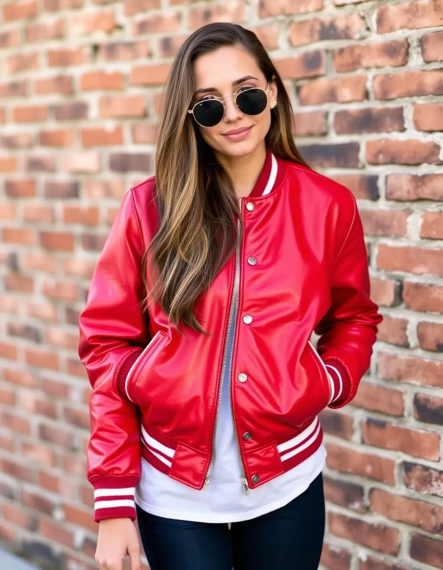 Giacca varsity uomo in pelle rossa stile college