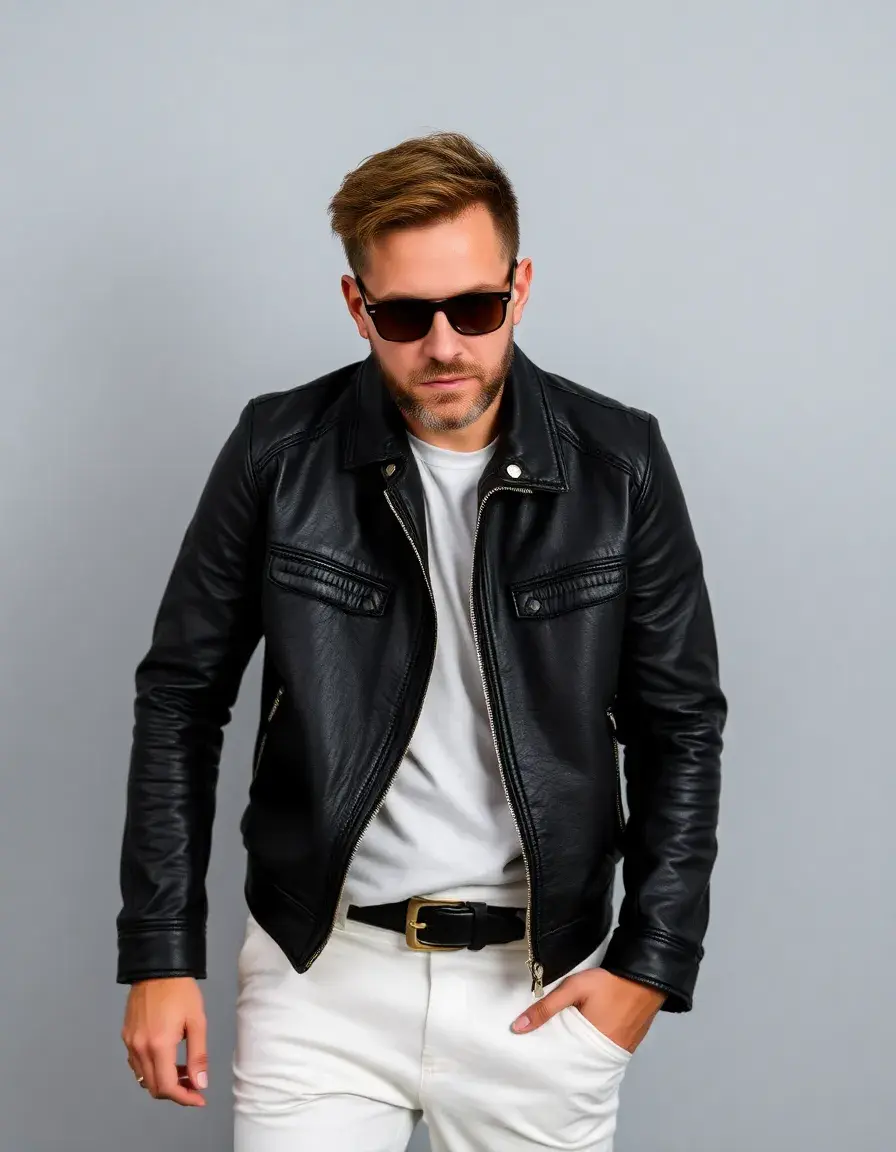 Giacca uomo pelle nera effetto invecchiato Distressed Black