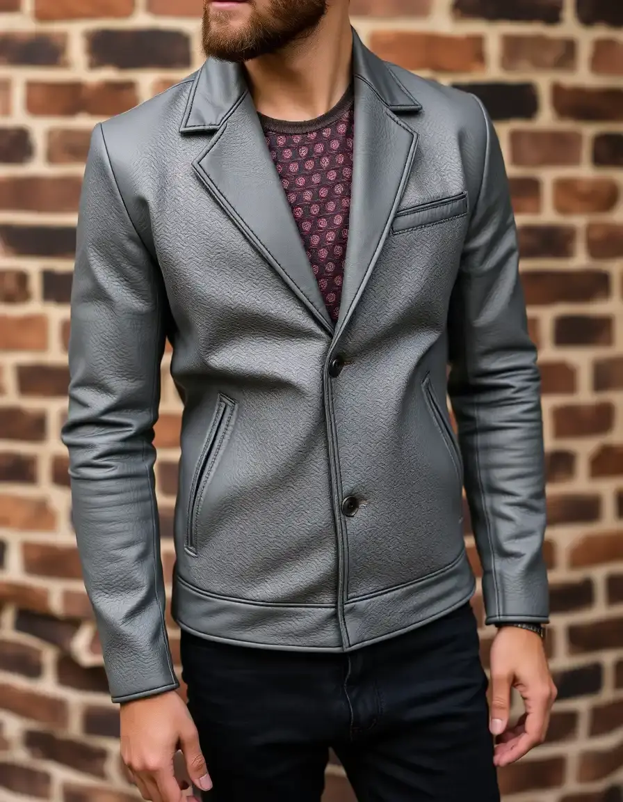 Giacca slim uomo pelle grigia moderna