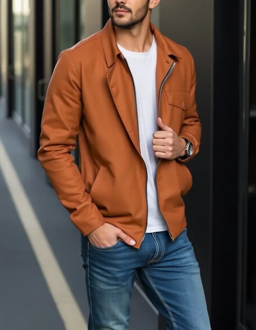 Giubbotto casual uomo pelle color cuoio tan