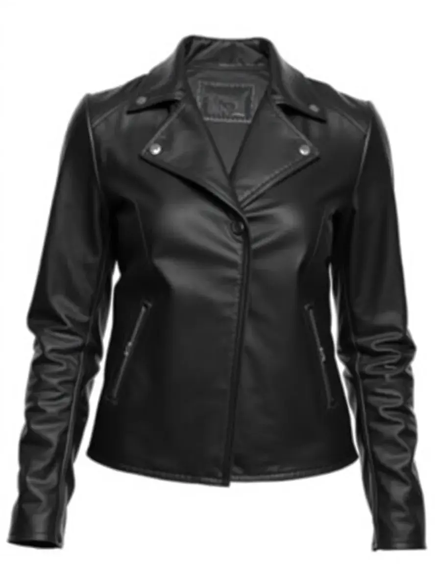 Giubbino pelle donna nero stile biker slim-fit vista frontale