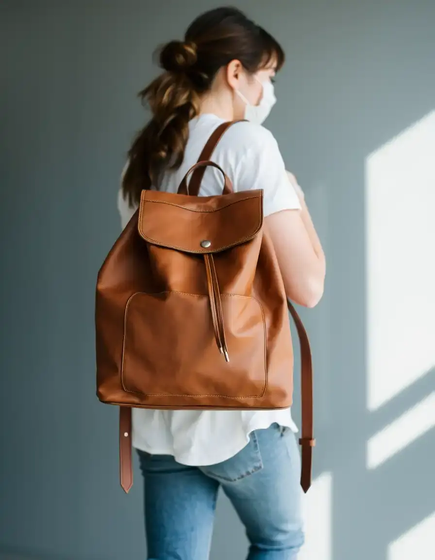 Zaino tote in pelle marrone versatile e spazioso