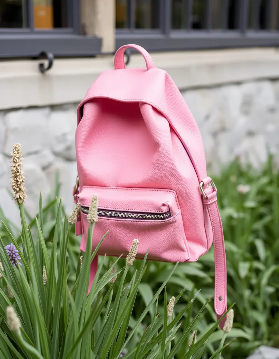 Zaino casual in pelle rosa pastello
