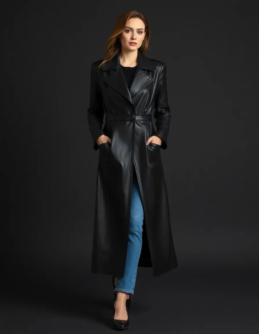 Cappotto lungo duster coat in pelle fluida per donna
