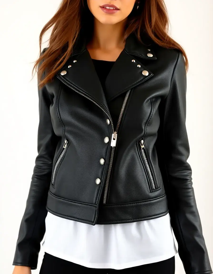 Giacca in pelle nera con borchie stile rock donna