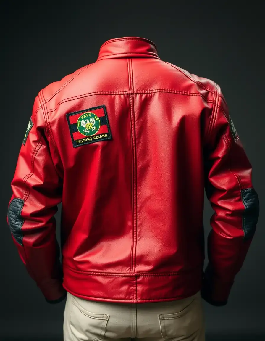 Giacca racing in pelle rossa con patch stile sportivo