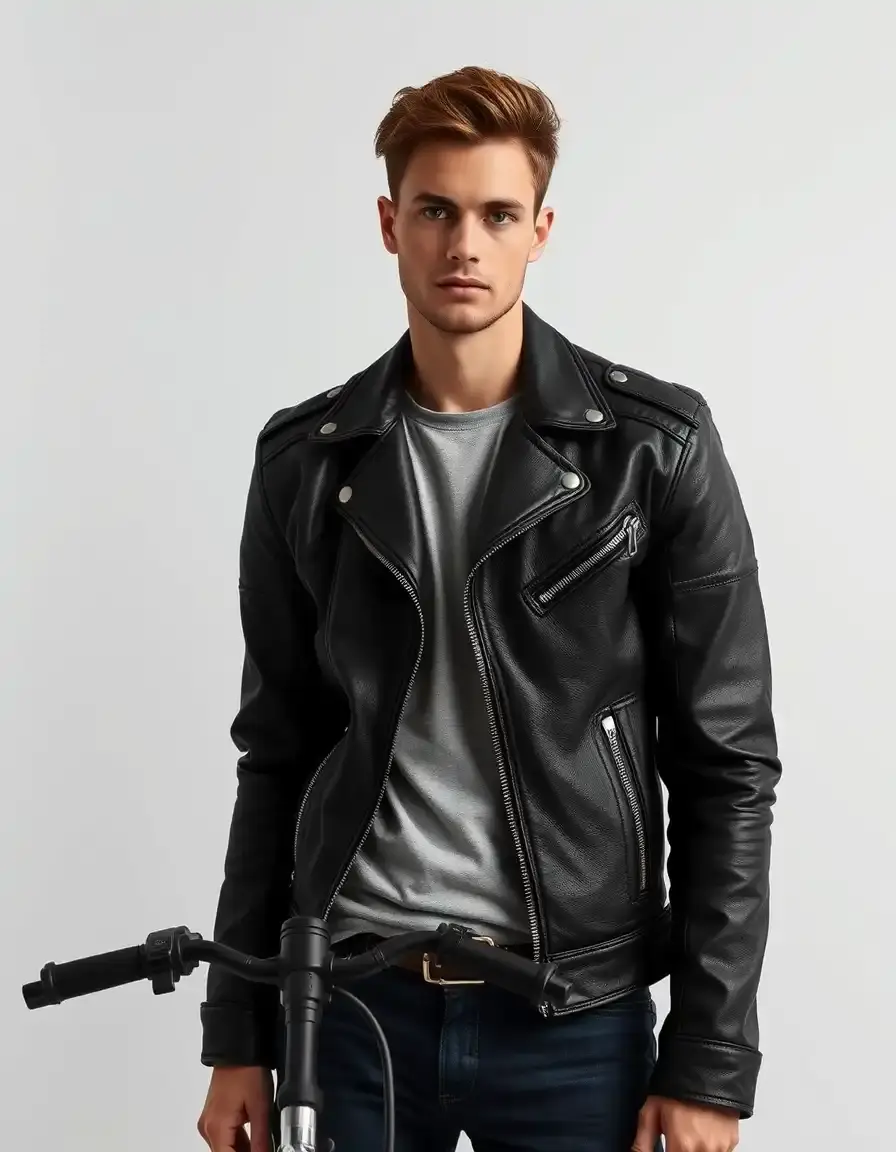 Giacca cafe racer minimalista in pelle nera