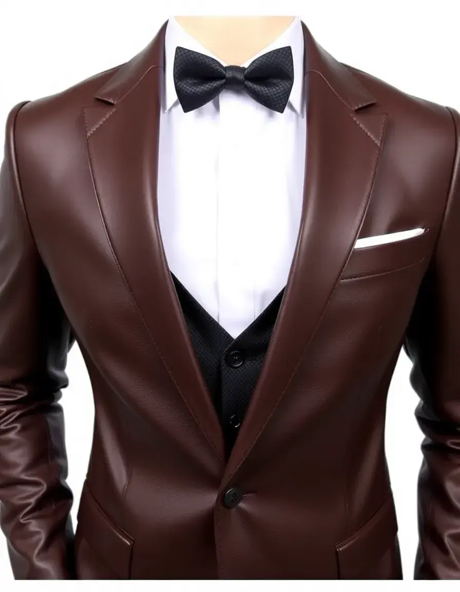 Blazer elegante uomo in pelle marrone scuro