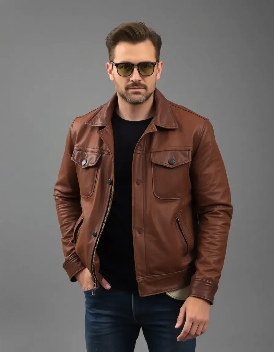 Giubbotto uomo pelle marrone effetto invecchiato vintage