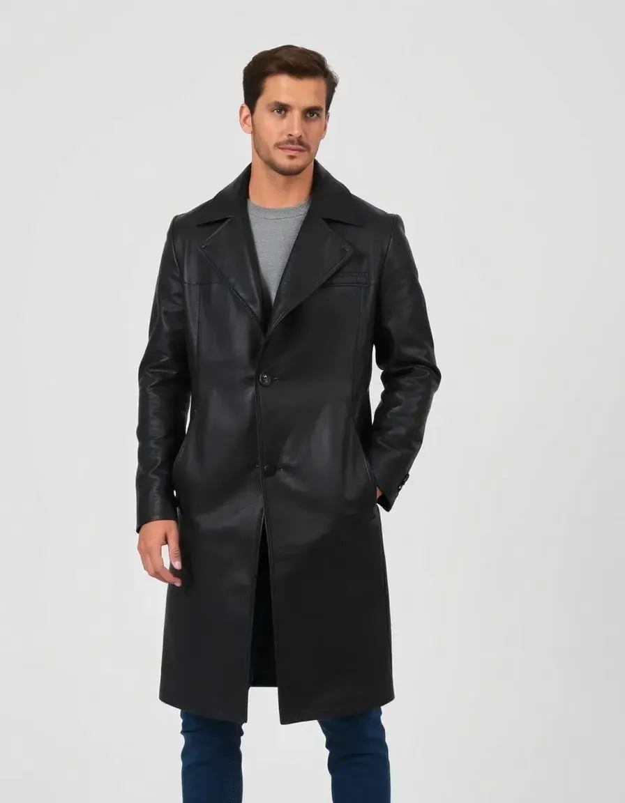 Cappotto uomo in pelle color carbone taglio sartoriale