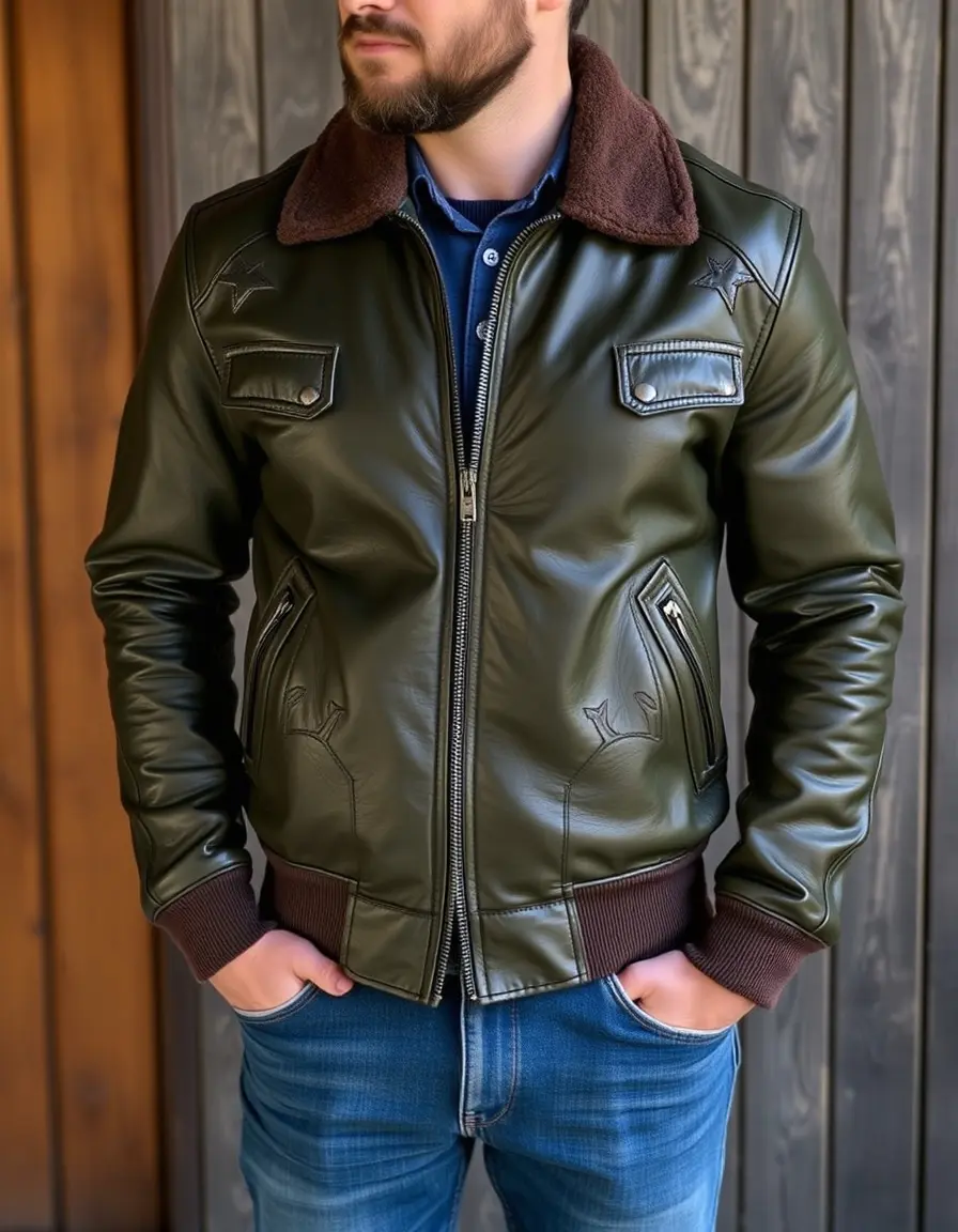 Giacca da volo uomo pelle verde stile aviatore