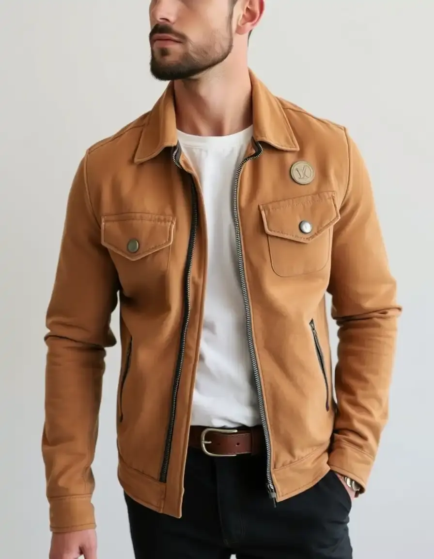 Giacca uomo pelle scamosciata beige morbida