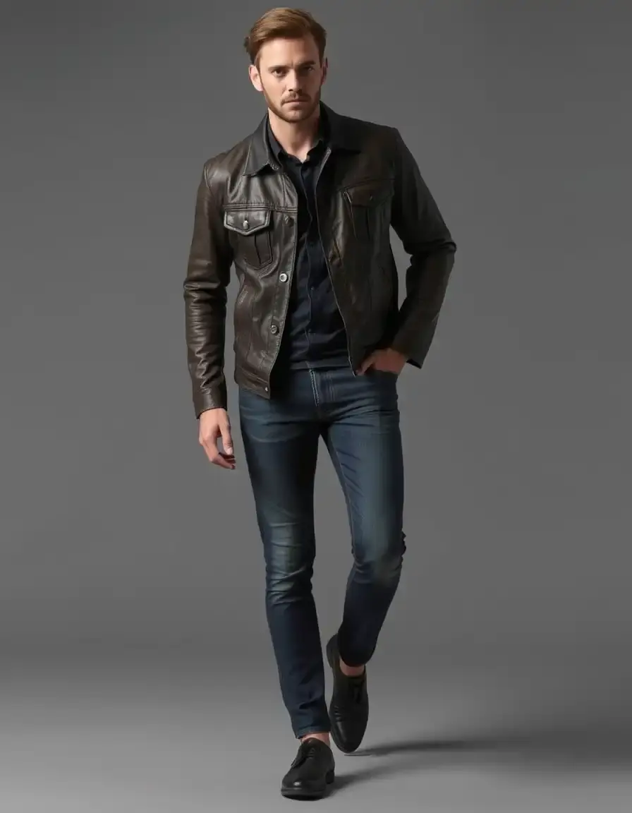 Giacca uomo ibrida pelle e denim