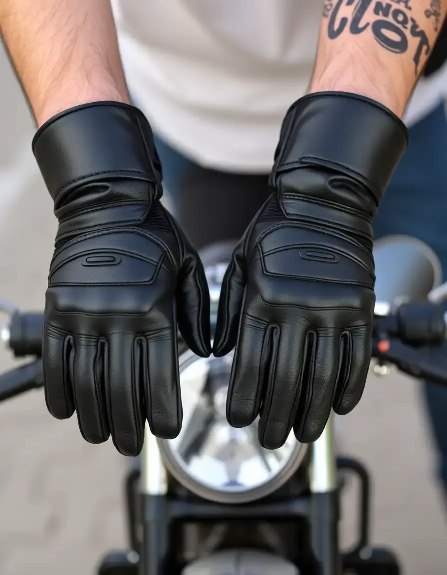 Guanti da moto protettivi in pelle nera uomo