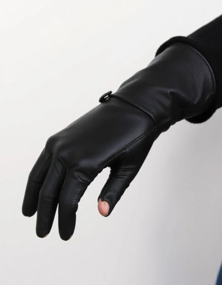 Guanti uomo senza dita in pelle nera stile punk