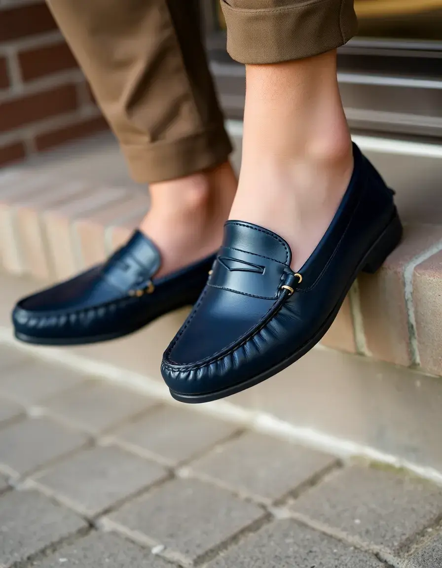 Mocassini da guida in pelle blu navy per uomo
