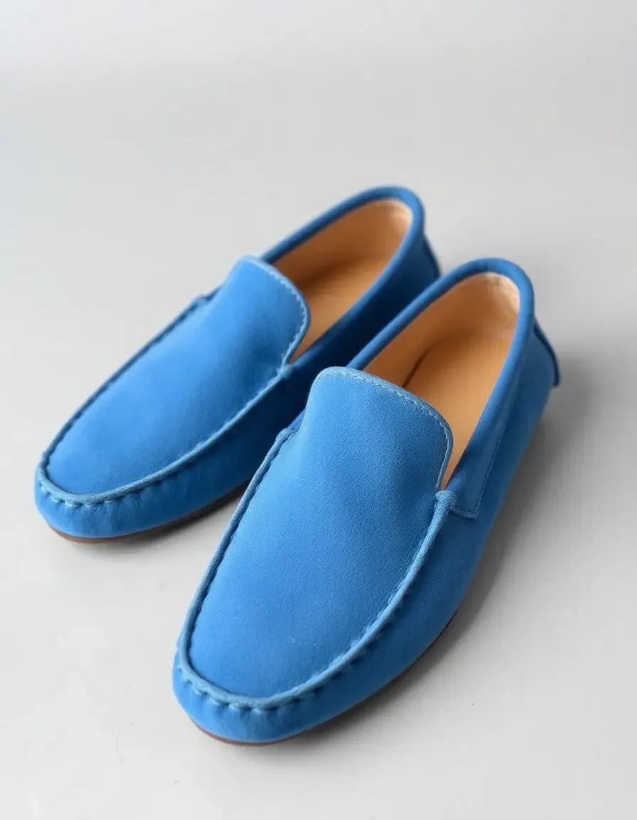 Mocassini uomo pelle scamosciata blu texture soffice