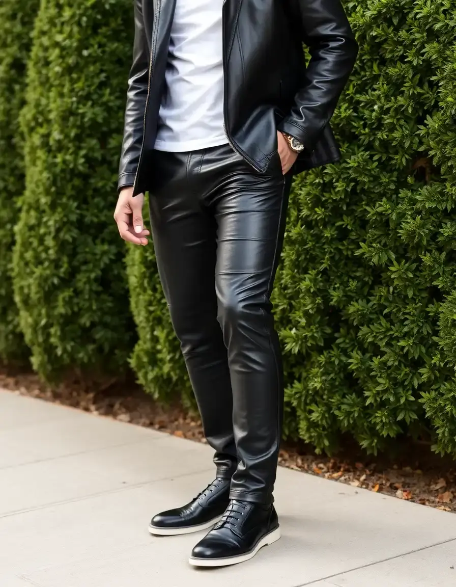 Pantaloni di pelle uomo neri slim fit dal taglio moderno