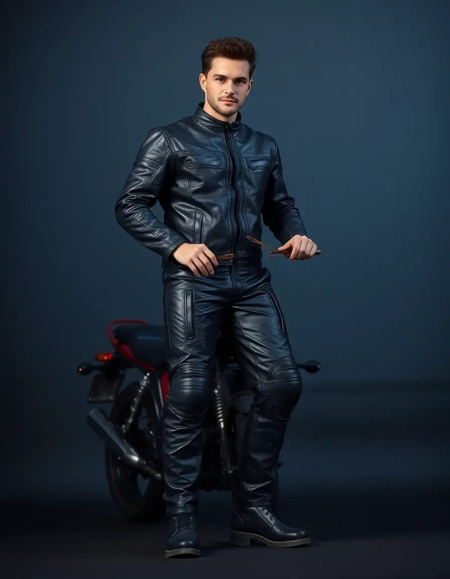 Pantaloni moto uomo in pelle nera protettivi