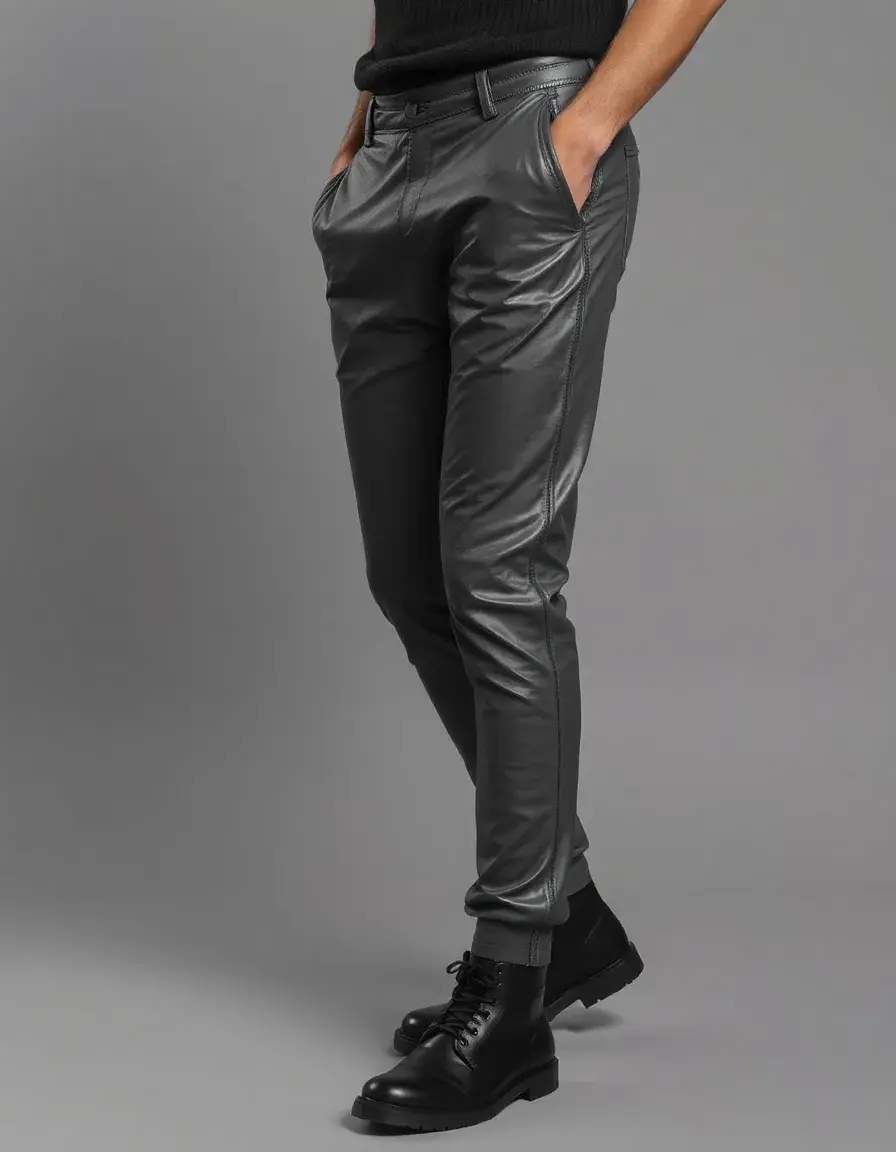 Joggers in pelle grigia uomo stile sportivo lussuoso