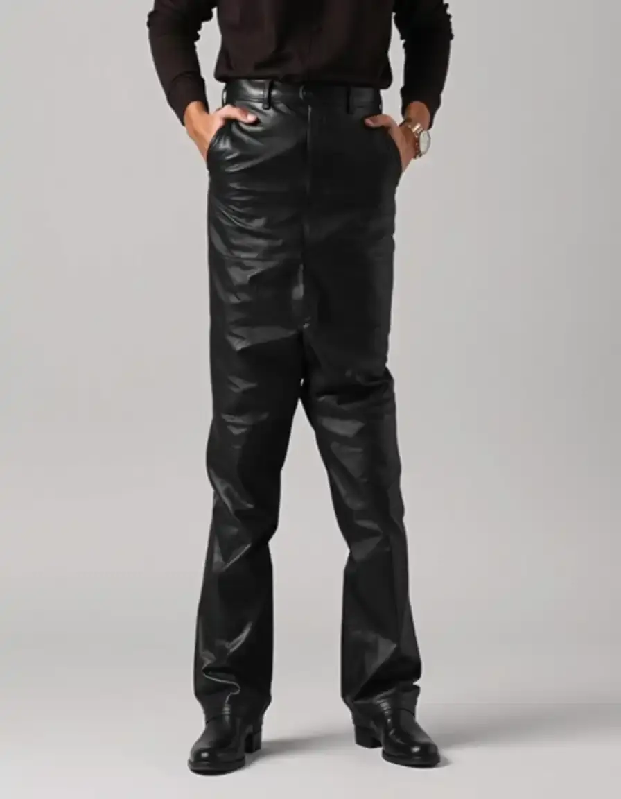 Pantaloni pelle uomo larghi wide leg neri