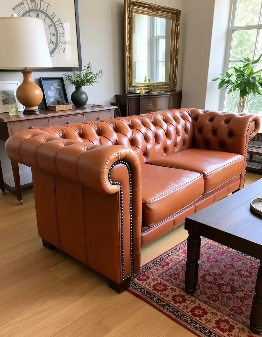 Classico divano Chesterfield in pelle color cuoio