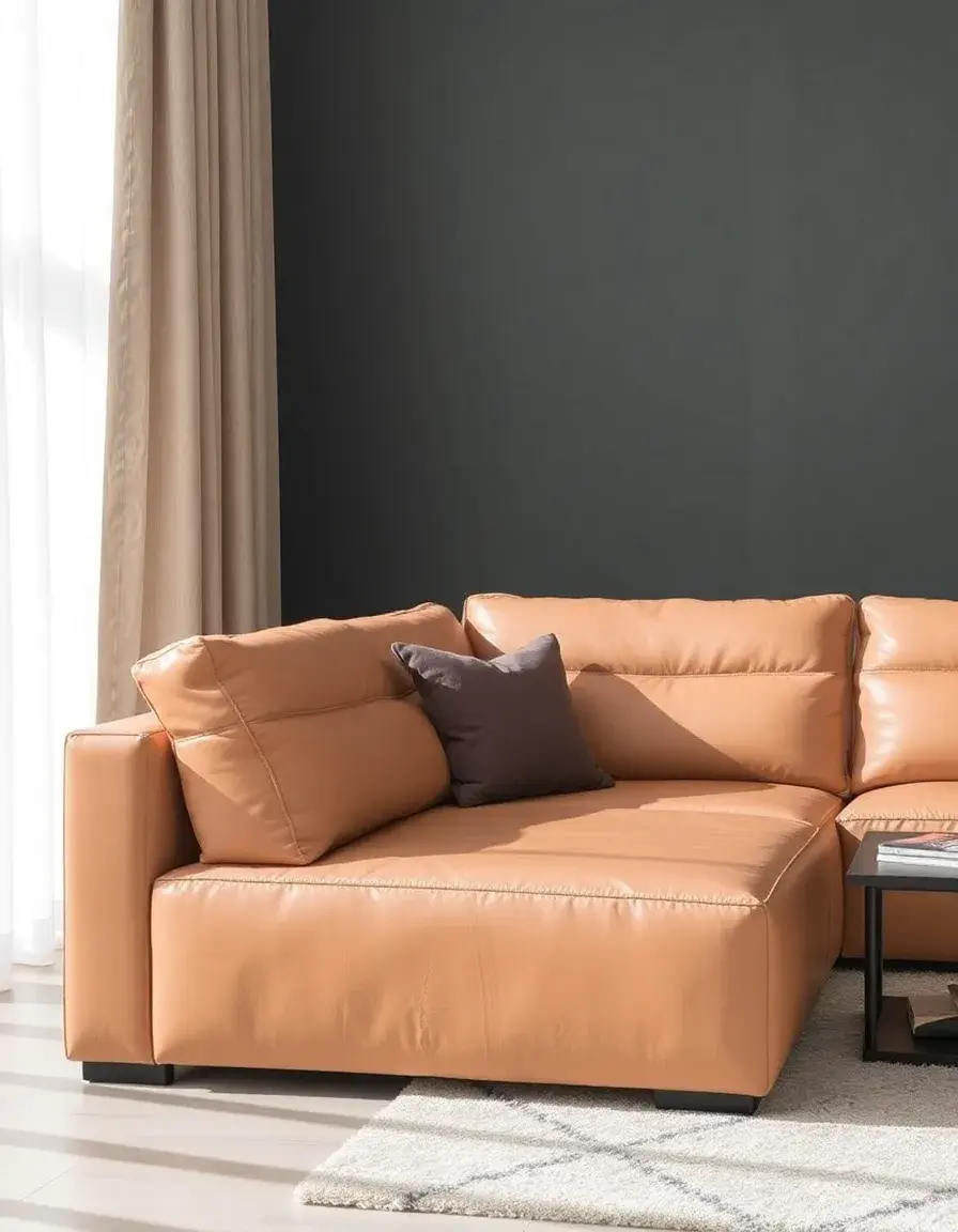 Divano angolare in pelle beige elegante