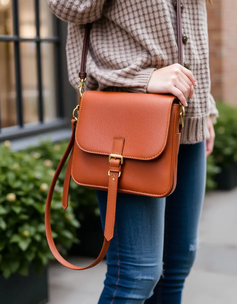 Borsa a tracolla in pelle marrone stile casual