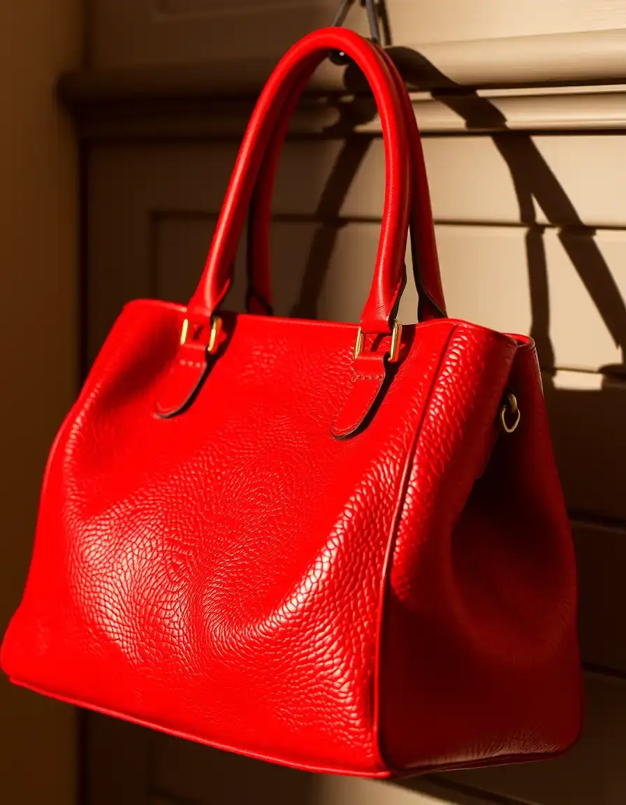 Borsa a mano in pelle rossa elegante con dettagli raffinati