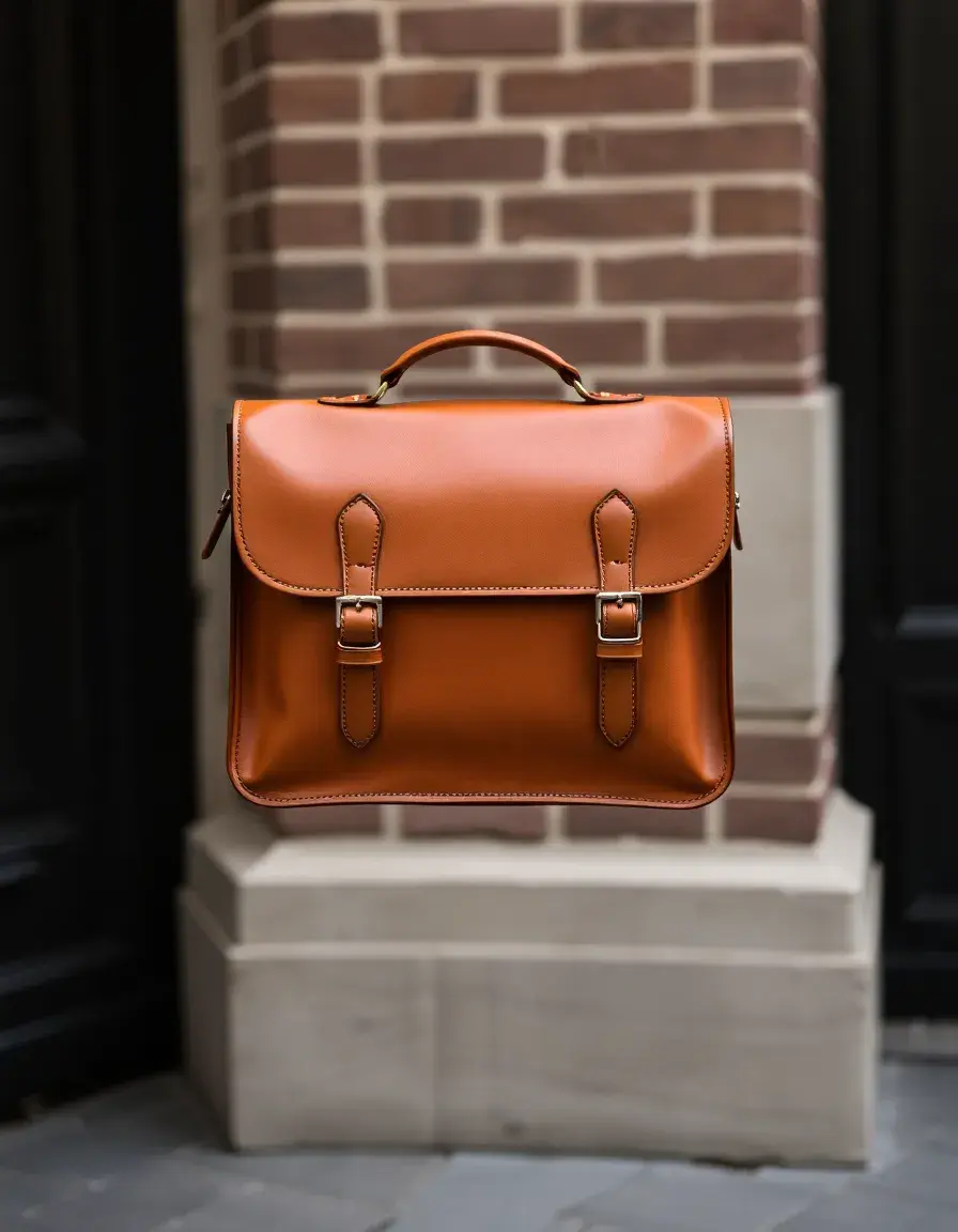 Borsa a cartella in pelle color cuoio per uso professionale