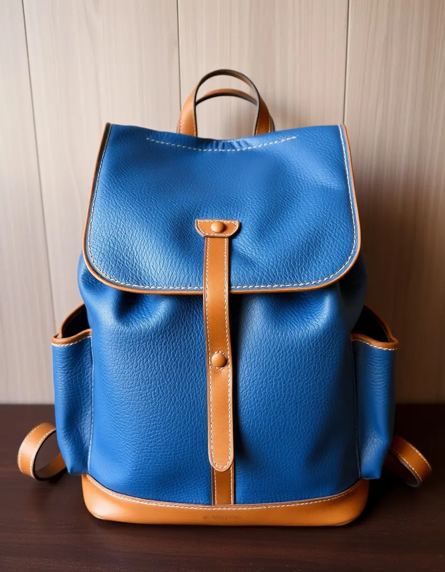 Zaino versatile in pelle blu dal design moderno