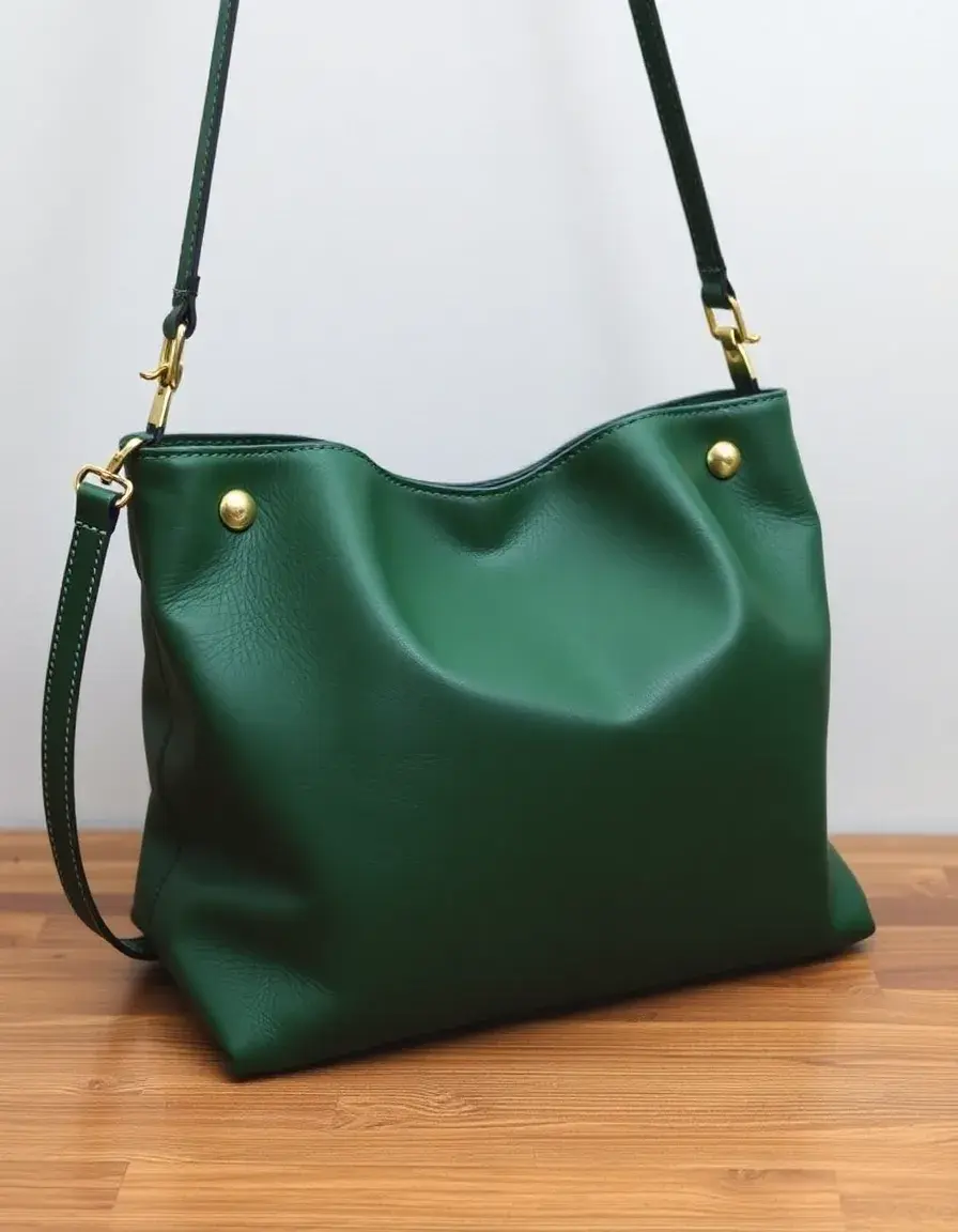 Borsa a spalla in pelle verde scuro di tendenza